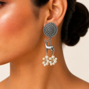 Tribal Mandala Deer Dangle Earrings