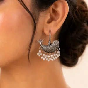 Tribal Fish Motif Fish Hook Earrings