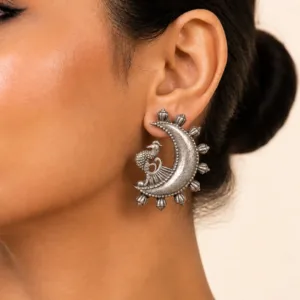 Tribal Peacock Crescent Drop Earrings
