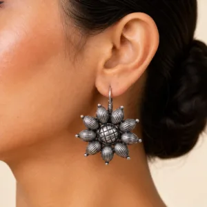 Floral Motif Sunflower Fish Hook Earrings